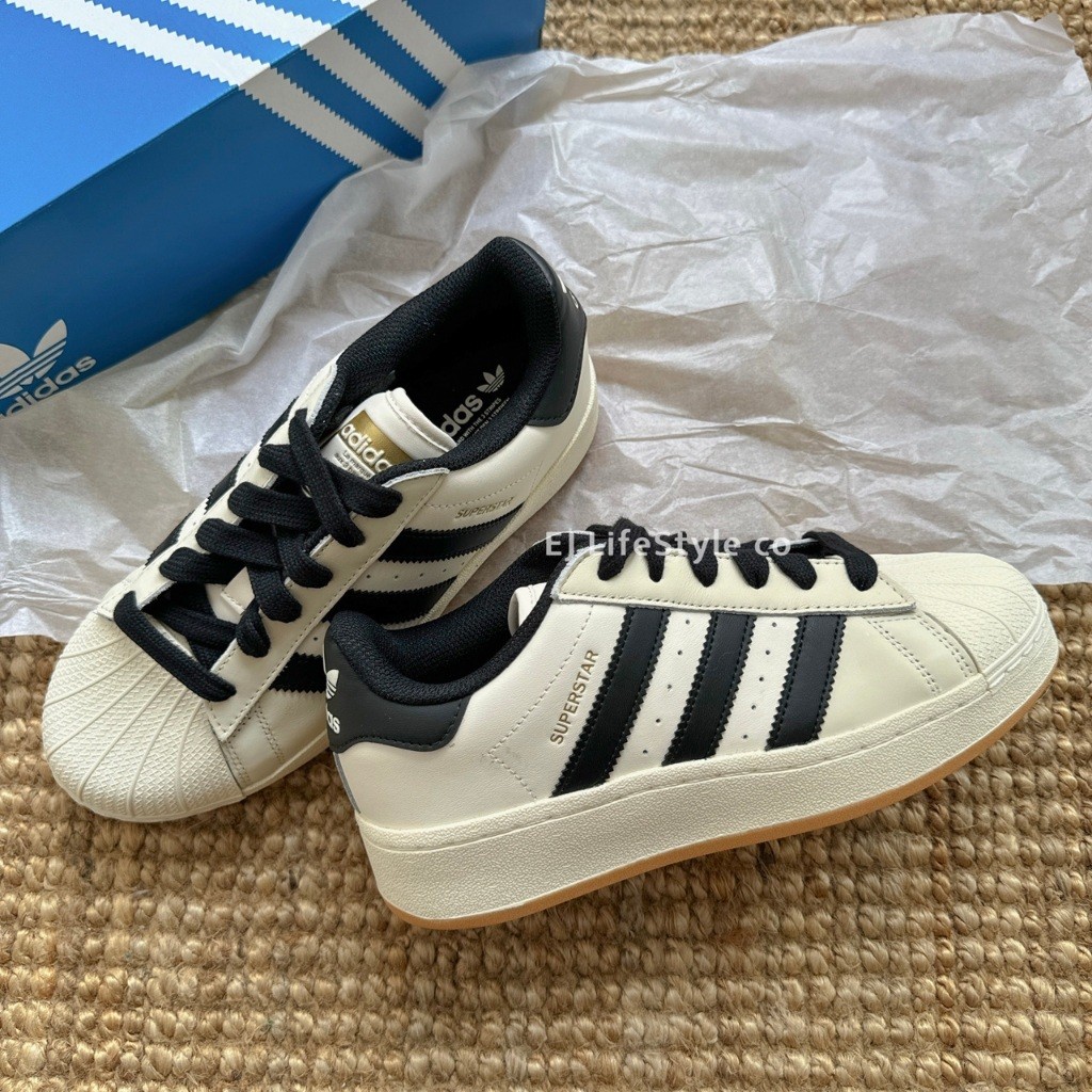 全新正品ADIDAS SUPERSTAR XLG 貝殼鞋 厚底 增高 奶油黑金 奶油色 金標 女鞋 ID5698
