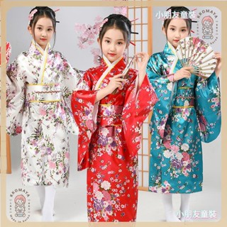 🍭小朋友🍭新款女童和服日本傳統改良印花開衫睡衣長袍小花正裝和服套裝代發
