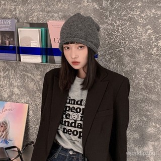 Ocean✅網紅款灰色毛綫帽女 秋冬百搭保暖針織帽子 ins潮堆堆帽 大頭圍冷帽 最新網紅帽 韓版保暖帽女生 女帽子