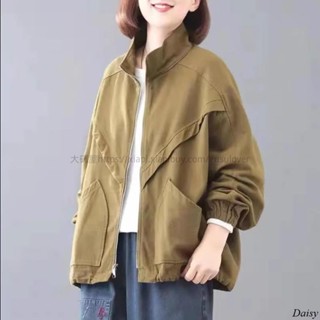 復古風衣女款2023新款秋季韓版寬鬆顯瘦大尺碼胖mm休閒百搭立領外套 大尺碼外套 大尺碼女裝Daisy1