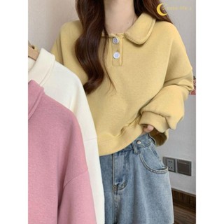 【泡芙小店】2024Polo領衛衣女新款秋裝小個子oversize美式長袖短款無帽上衣潮
