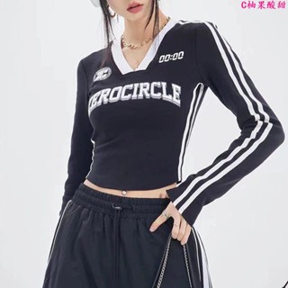 秋冬打底上衣🎀黑色長袖t恤女秋v領美式復古辣妹短款bella風上衣