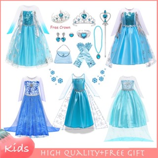 【現發】Elsa Frozen 聖誕連衣裙兒童女孩亮片網眼公主裙帶斗篷斗篷手提包涼鞋粉絲兒童衣服生日禮物派對裝