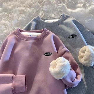 萬利優選長袖上衣 上衣女 寬鬆上衣 【加絨加厚】圓領衛衣女秋冬新款寬鬆韓版百搭保暖上衣超厚絨衫潮