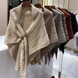 萬利優選圍巾 披肩 脖圍 圍脖 韓版春秋款針織毛線披肩皮帶扣三角圍巾披肩時尚百搭直播網紅同款