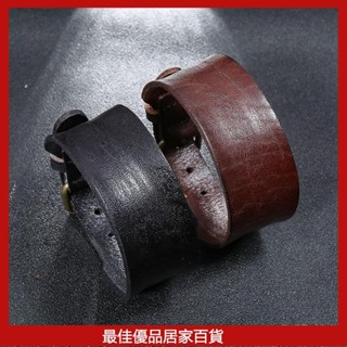 皮手環 皮革手環 朋剋複古手鏈男ins歐美風寬皮手鏈可調節簡約男士牛皮手環配飾 QEDD