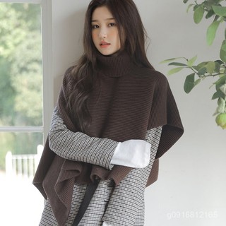 披肩鬥篷女秋冬季保暖圍脖外搭高領套頭加厚毛衣式外套不對稱坎肩