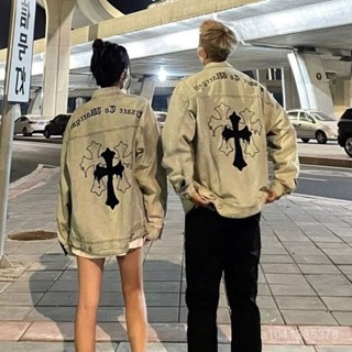 臺灣出貨 免運 棒球外套男 夾剋外套 飛行外套 美式高街Vibe十字架複古翻領牛仔外套男 歐美夾剋情侶休閒工裝外套 潮牌