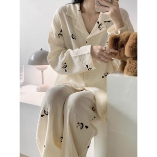 新店優惠 少女甜美 日係可愛 家居服 韓版少女可愛熊貓長袖睡衣女秋冬季ins新款家居服甜美長褲兩件套