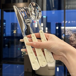 💯桃園出貨✔ 輕奢可愛304不銹鋼牛排ins高顔值勺叉套裝西餐餐具家用乳酪三件套