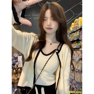 打底衫小香風長袖針織開衫外套女裝秋季設計感小眾寬鬆顯瘦短款外搭上衣