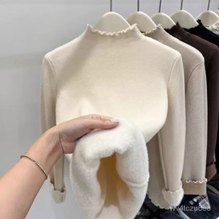 【VV】打底衫保暖內衣半高領一體絨毛衣女秋冬季木耳邊加絨加厚內搭保暖長袖針織衫上衣