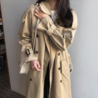 【風衣 外套 大衣】卡其色垂感風衣女秋韓版寬鬆中長款過膝小個子學生氣質大衣外套女