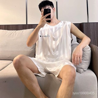 睡衣 夏天冰絲睡衣睡衣女 shirt 睡袍 日式 浴袍睡衣 夏季高檔男士睡衣寬鬆大碼冰絲涼感薄背心短褲高階傢居服休閒套裝
