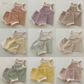 小象韓版春款寶寶短袖短褲套裝 寶寶弔帶清涼背心 嬰幼兒套裝 純棉上衣褲子兩件套 男童女童T恤短袖套裝