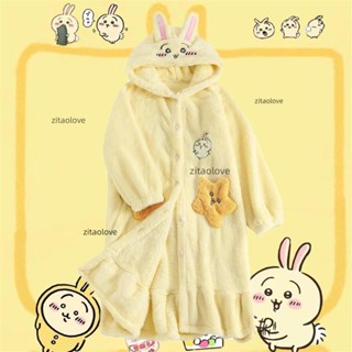 烏薩奇睡衣chiikawa吉伊卡哇睡袍女款冬可愛珊瑚絨加厚家居服套裝 卡通睡裙 睡衣 居家服 兩件式套裝