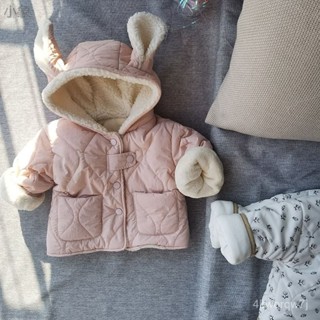 冬款韓版寶寶衣服 女寶寶加絨棉衣 女童保暖外套 加厚兔耳朵連帽外套 兒童保暖開衫棉服外套 兒童外套 嬰兒外套