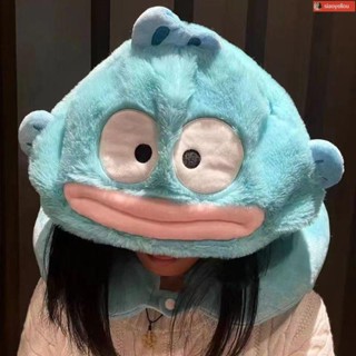 超可愛 u型枕連帽 u型枕 u型枕頭 旅行枕 午睡枕 動漫卡通魚怪漢頓連帽U型枕午睡神器旅行毛絨立體遮光枕頸枕