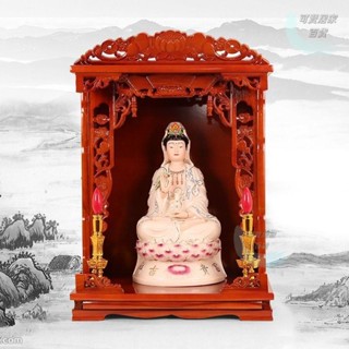 神龕 壁掛式 佛龕吊櫃 神臺 神明座 佛桌 神桌 黃花梨色實木財神爺財神佛龕供臺家用供桌供奉佛臺壁掛式吊櫃佛櫃
