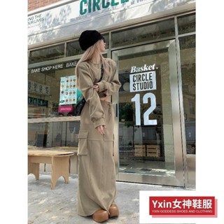 ✨限時低價✨【秋品上新】美式復古套裝女長袖印花大學T上衣春秋季工裝半身裙兩件套YXXN10