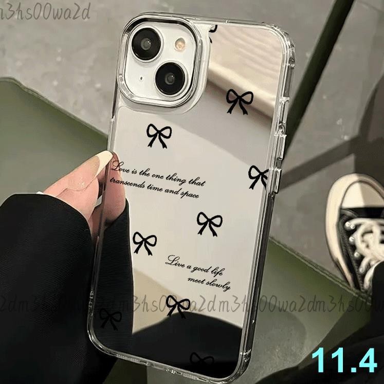 蝴蝶結16適用蘋果15promax鏡面手機殼13銀框iPhone14防摔少女殼12