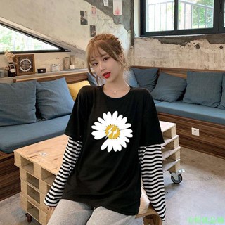 ✨精選熱銷✨《下單》春季權志龍同款GD雛菊長袖假兩件韓版寬鬆男女情侶休閒衣服潮牌上衣圓領t恤女上衣女大尺碼上衣