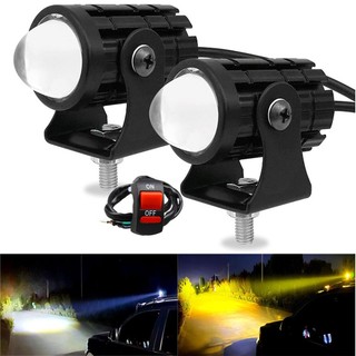 【餘生】2件裝摩托車 2色汽車雙魚眼鏡頭 LED燈 LED頭燈帶開關聚光燈輔助照明 DRL摩托車霧燈8-80V適用