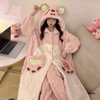 🎉爆款新品🎉露比loopy睡袍女秋冬季珊瑚絨可愛海狸連帽睡衣加厚法蘭絨家居服 秋冬 毛絨 睡衣 居家服 長袍 睡袍