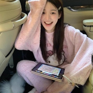 甜美少女Kitty貓珊瑚絨睡衣套裝女冬季加絨加厚保暖半邊絨家居服 TUOS