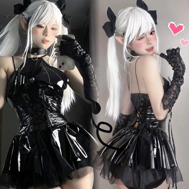 明天拿貨✅小惡魔系漆皮連身裙 激情小惡魔 亮皮 連身 短裙 BDSM 魅魔 調情 二次元 cos 角色扮演