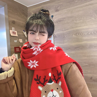 [新款上市]🧣圍巾女冬季高階感百搭 聖誕節紅色可愛麋鹿保暖防寒針織毛線 男圍脖圍巾女 聖誕圍巾 圍巾披肩 圍脖