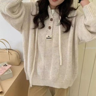 💘超級優惠秋冬連帽毛衣女韓版寬松 慵懶風新款加厚抽繩針織衫 衛衣上衣 毛衣女 女生冬季毛衣 大碼針織衫