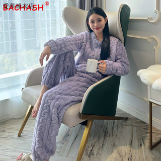 長袖 上衣 睡衣 加絨睡衣 套裝 睡衣套裝 家居服 韓版珊瑚絨睡衣女秋冬季學生加厚加絨時尚長袖美拉德家居服套裝女