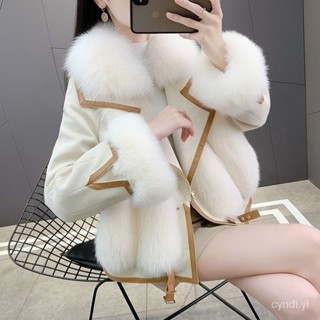 2024秋冬新款麂皮絨仿狐狸毛皮草外套女海寧時尚皮毛一體大衣女裝 女生毛毛外套 皮草大衣外套1120 8VEW