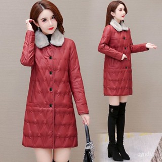 羽絨外套 皮衣羽絨服女中長版冬季新款時尚輕薄白鴨免洗羽絨皮衣外套女上衣 防寒 保暖羽絨服 白鴨絨外套女生1121 9OQ