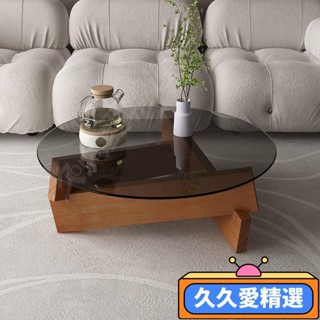 【現貨】北歐風傢用實木茶幾鋼化玻璃圓形桌民宿網紅矮桌子小戶型輕奢茶桌#熱銷JJAJ