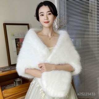 【臺灣-出貨】百搭仿皮草狐狸毛旂袍披肩毛領秋冬季鬥篷舞臺晚宴婚紗禮服披肩女