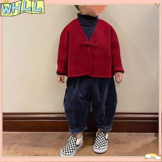 《限時特賣》兒童拜年服 耶誕冬裝 兒童盤扣紅色外套 秋冬季國風拜年款上衣男女童唐裝背心WHLL