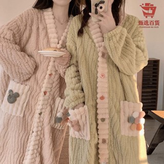 △珊瑚絨睡袍▽熱賣 毛絨 睡衣 女冬季珊瑚絨加厚加絨秋冬長款 睡袍 可愛浴袍晨袍卡通 睡裙