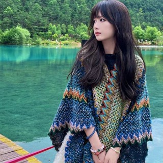 披肩🌹民族風雲南麗江開衫披風 韓版針織披肩 打結圍巾 多色披肩 外搭夏異域鬥篷披肩大理川西草原旅遊穿搭