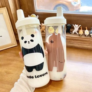 【臺灣發貨】吸管可吸珍珠！900ML大容量超可愛熊大玻璃塑膠水杯 吸管水壺 運動水杯 咖啡杯 環保杯 冷水瓶 交換禮物