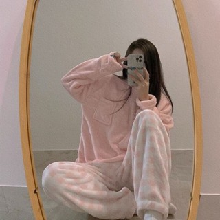 Lam 睡衣 居家服冬季法蘭絨睡衣女網紅ins新款冬季加厚休閑珊瑚絨長袖家居服套裝