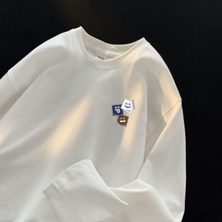 M-8XL 男士長袖T恤夏季 薄款寬鬆 上衣青少年學院風上衣秋季圓領體恤打底衫長袖上衣 印花T恤 oversize 百搭