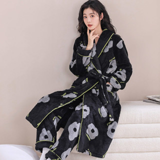 時尚睡袍🌹 睡袍 秋冬加厚加長保暖睡衣 浴袍 加絨居家服 秋冬季珊瑚絨加厚加絨睡袍中長款法蘭絨浴袍家居服套裝春秋睡衣女