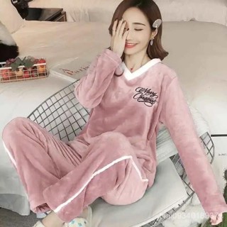 💎新品💎 70-160斤睡衣女冬季加厚珊瑚絨秋冬寬鬆V領韓版可外穿法蘭絨套裝
