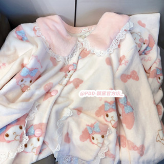 Xuan♥韓版ins可愛美樂蒂珊瑚絨睡衣女秋冬季加絨加厚家居服套裝可外穿