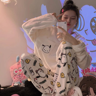 可可裡🍁珊瑚絨睡衣女秋冬季甜美可愛2024年新款加絨加厚法蘭絨家居服套裝