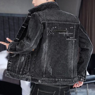 時尚服裝專賣場春秋季黑色修身牛仔外套男潮流牛仔夾剋青少年學生男士牛仔衣外套