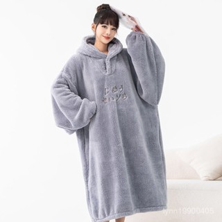情侶浴袍 睡袍睡衣 日式和服浴袍 綁帶浴袍 可穿浴巾浴袍 睡袍 女士秋冬季寬鬆連帽加絨加厚大碼珊瑚絨睡袍中長款保暖居家服