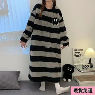 🌸現H+免運🌸 甜美法蘭絨睡裙女秋冬胖mm200斤5XL寬松加大碼加肥可愛睡衣家居服